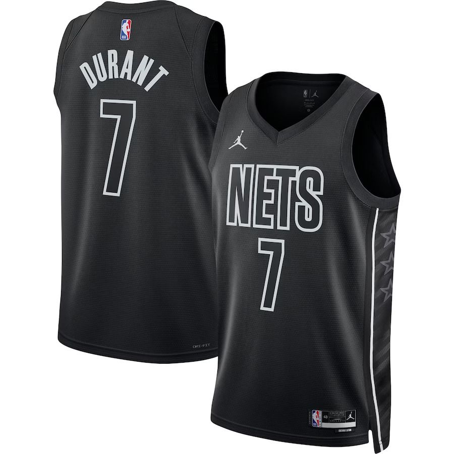 Men Brooklyn Nets 7 Kevin Durant Jordan Brand Black 2022-23 Statement Edition Swingman NBA Jersey